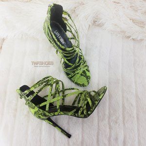 Lime Green Strappy High Heels Shoes Percy